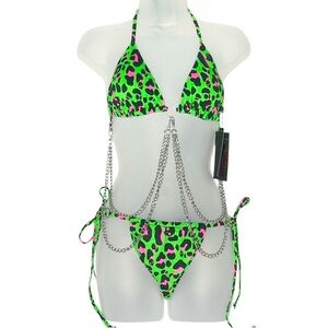 Killstar Bikini XS Crue Green Skulls Chains Punk